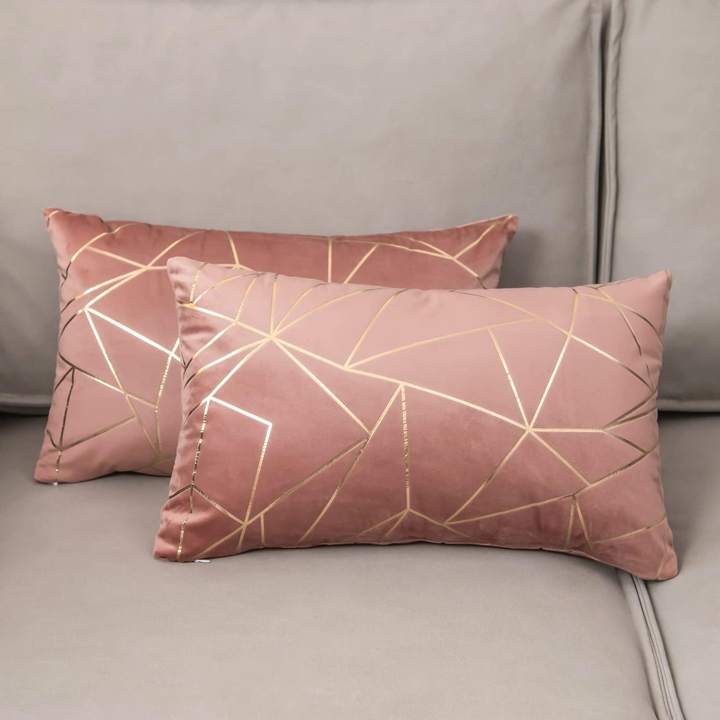 Pack of 2 Velvet Cushion Cases Decorative Gold Foil Geometric Pattern Throw Pillow Covers for Modern Homes Sofa Bedroom Couch Car Living Room Jam and Gold 12"X20"