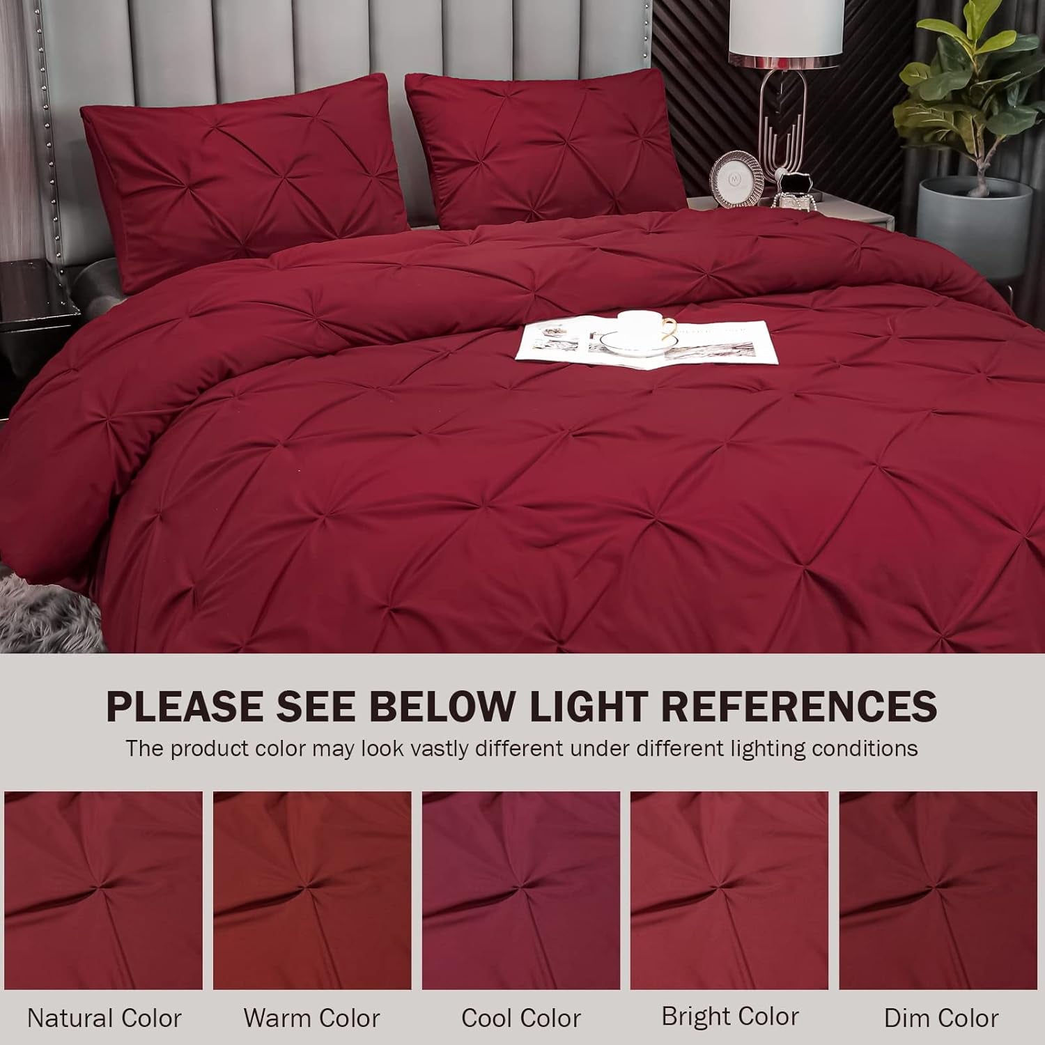 Burgundy Comforter Set King(104X90Inch), 3 Pieces, Soft Lightweight Microfiber Bedding 