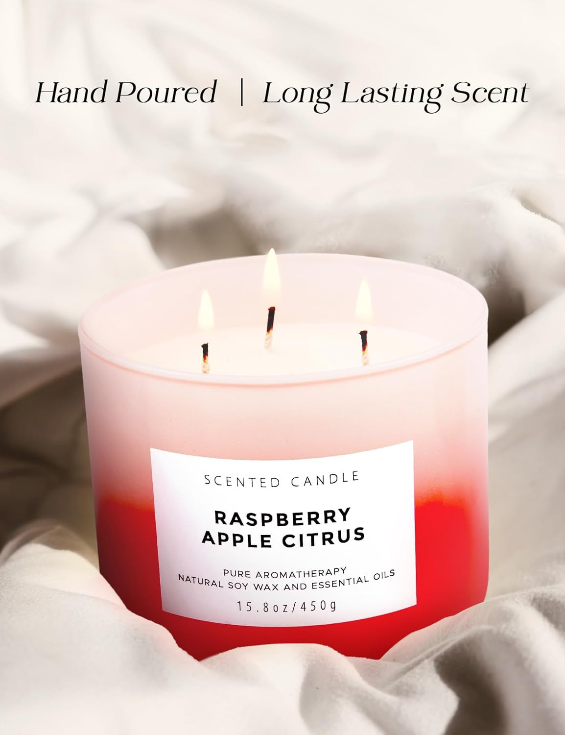 Raspberry Apple Citrus Candle | 3 Wick Soy Candle | Spring Scented Candle 15.8 Oz