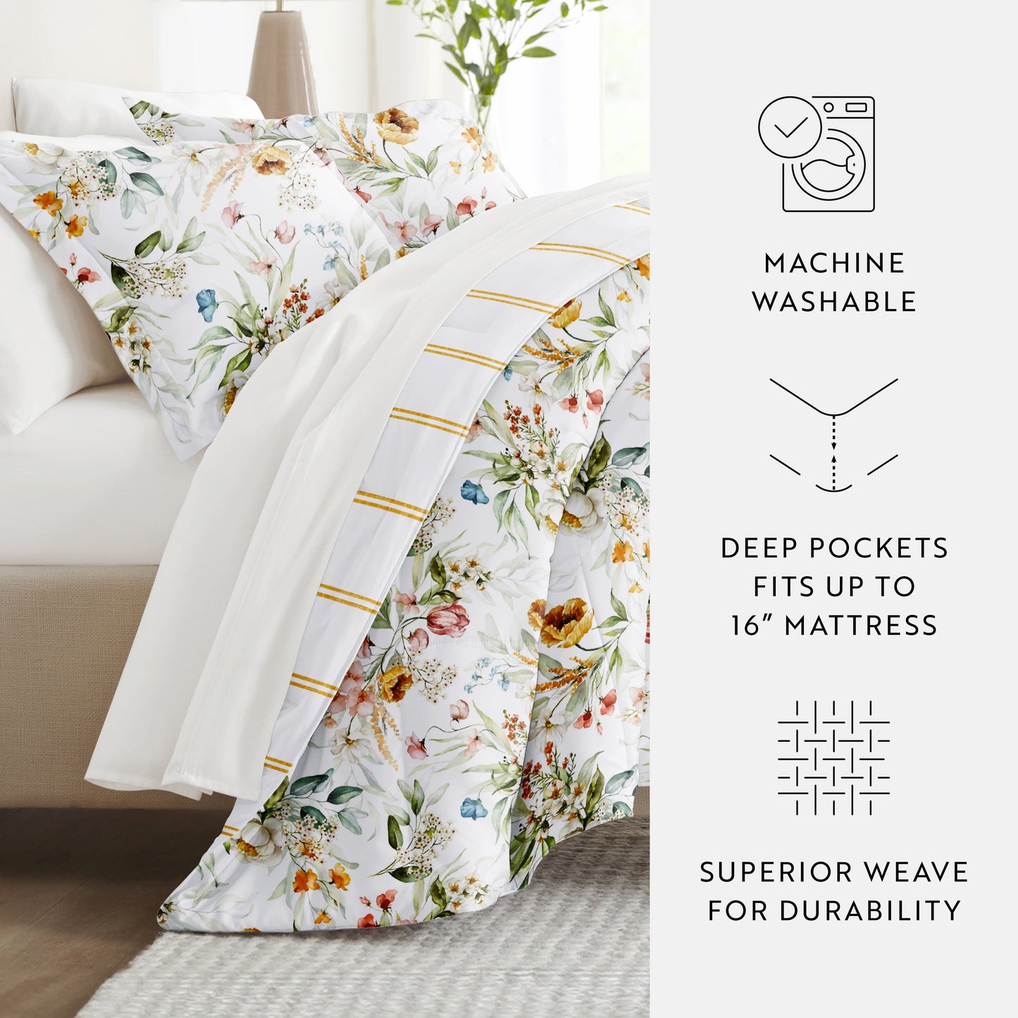- Twinxl Bedding Bundle, Patterned Microfiber Comforter and Solid Sheet Set in Cabbage Chintz Floral Stripe Clay