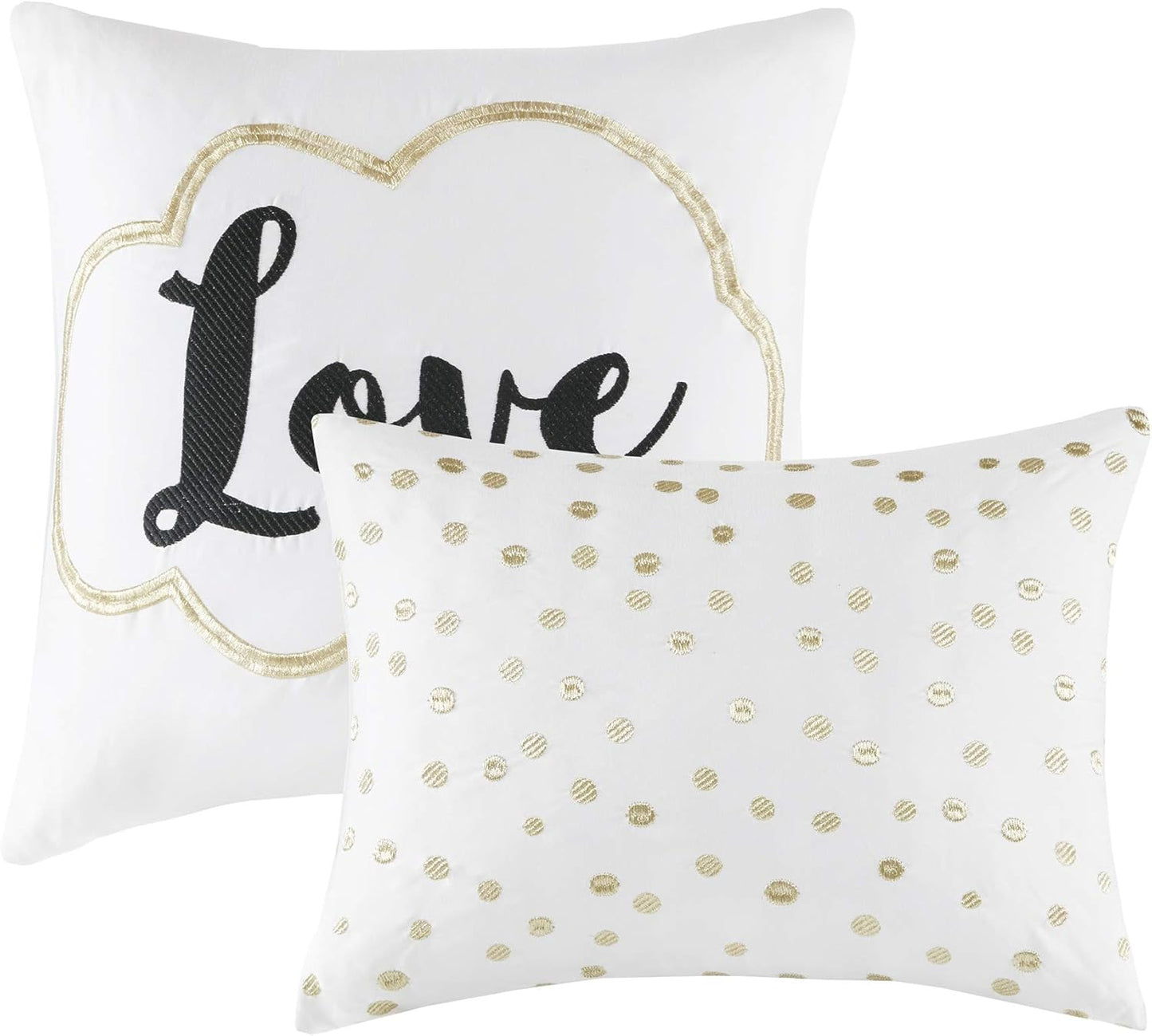 Raina King/Cal King Comforter Set, Modern Geometric Metallic Bed Set, 5 Pieces with 2 Shams, 2 Toss Pillows Ivory/Gold