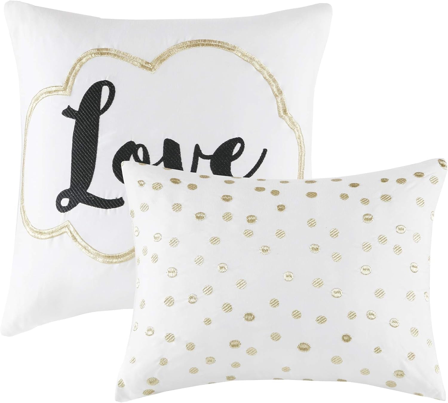 Raina King/Cal King Comforter Set, Modern Geometric Metallic Bed Set, 5 Pieces with 2 Shams, 2 Toss Pillows Ivory/Gold