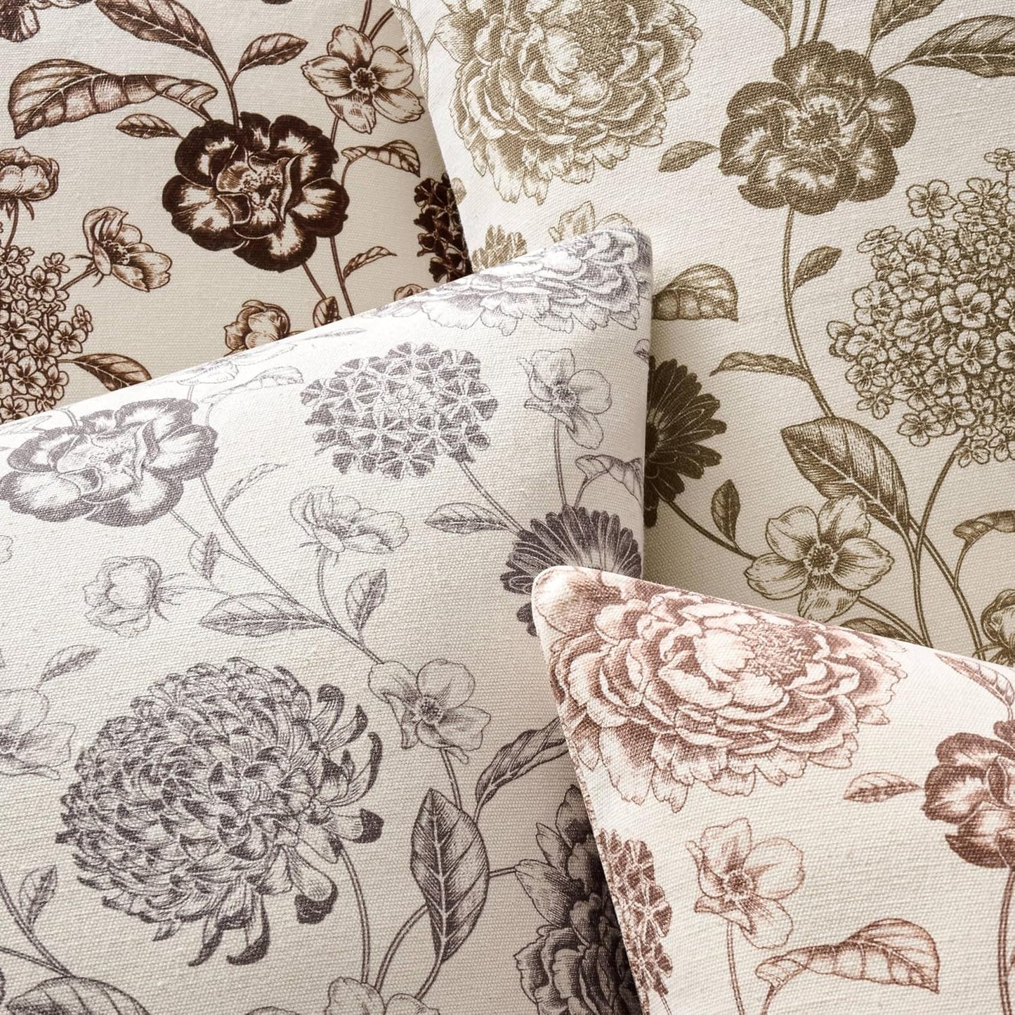 Botanical Lumbar Pillow Covers Set of 2, 12X20 Inch Latte