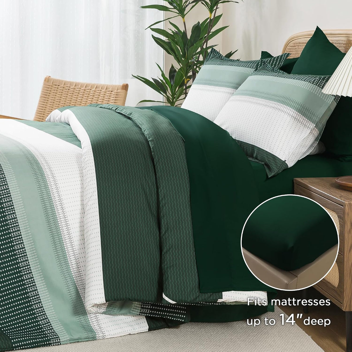 Full Size Comforter Set, Emerald Green, 7 Pieces