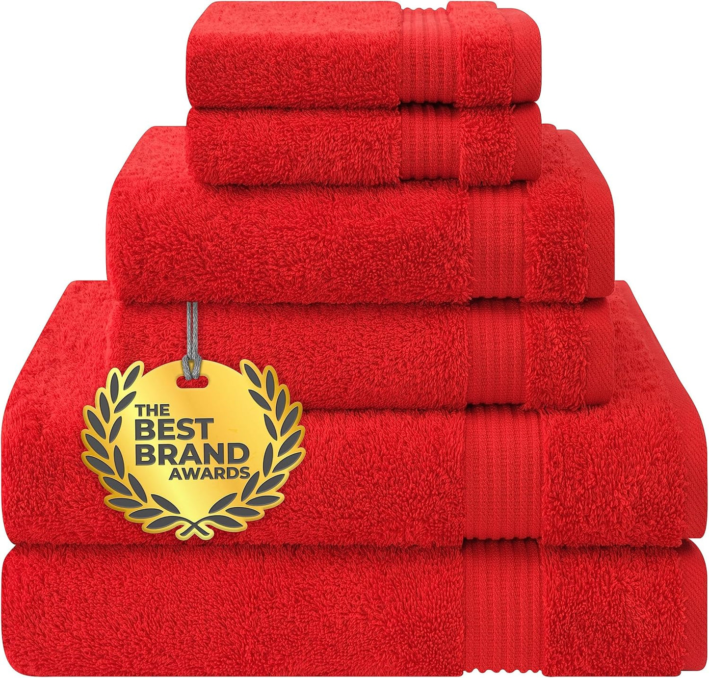 6 Piece Towel Set, 100% Cotton Soft Absorbent Turkish Towels, Red Towel Set