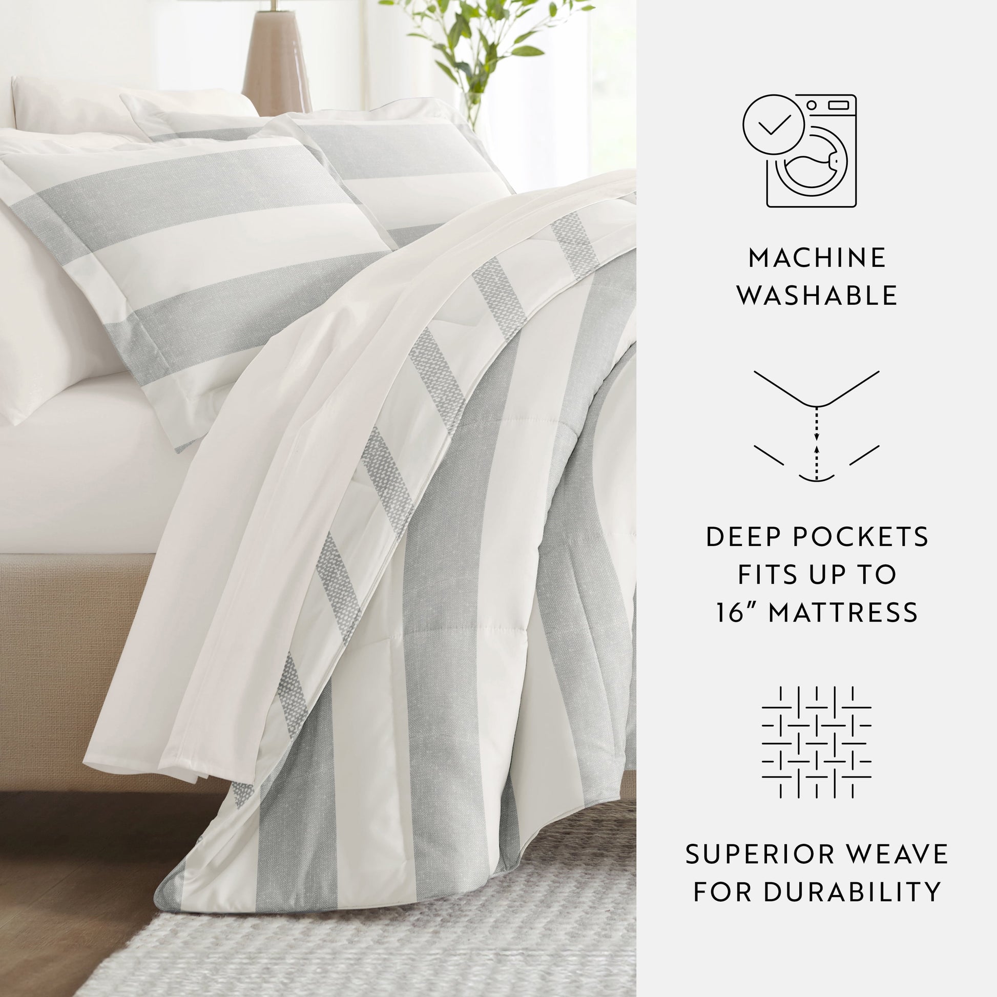  King Bedding Bundle, Patterned Microfiber Comforter and Solid Sheet Set in Distressed Stripe Light Blue