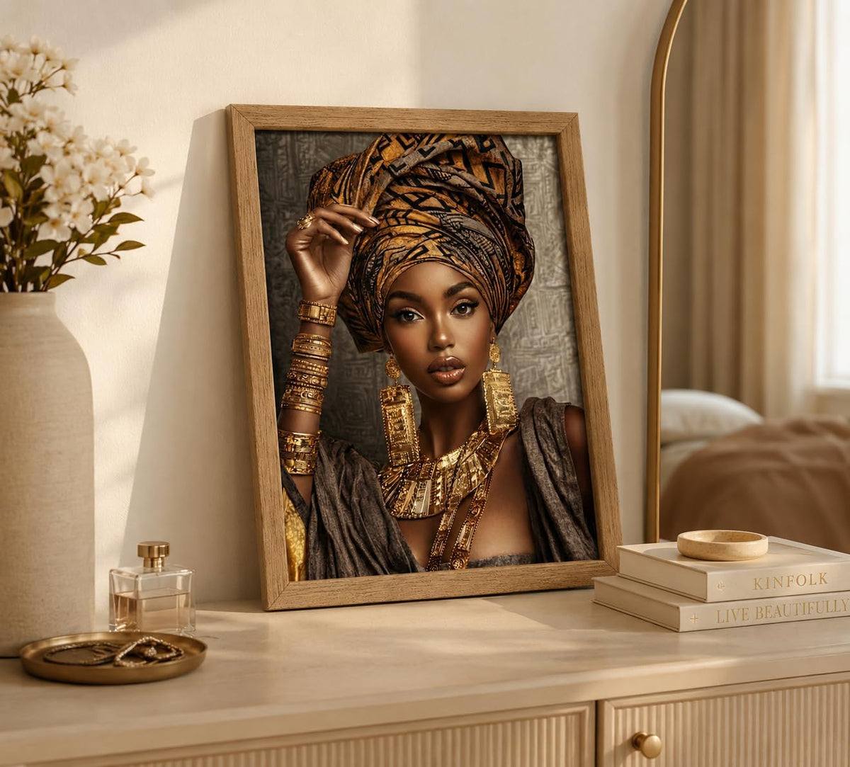 Framed African Ethnic Luxury Black Girl Portrait Canvas Wall Art