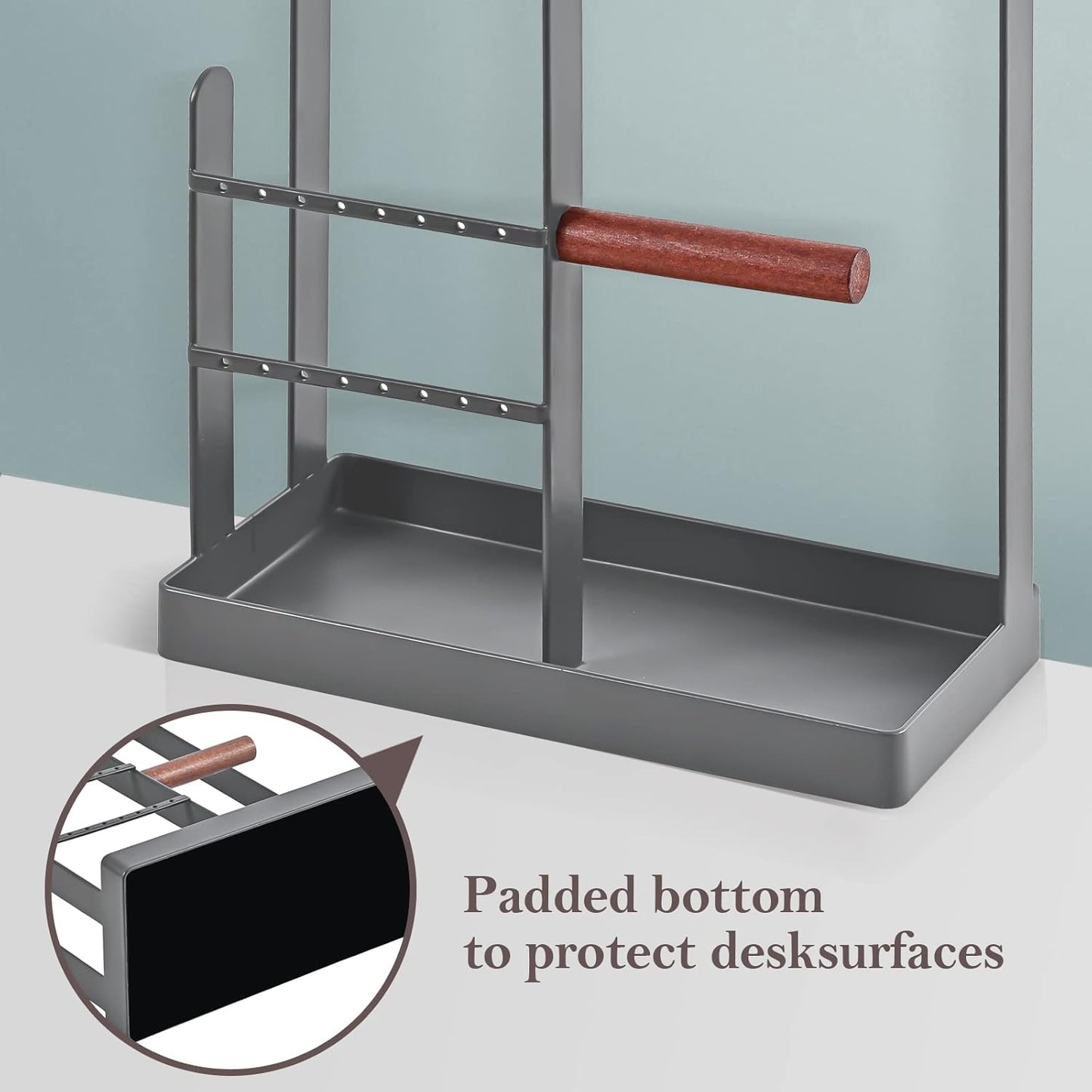 Jewelry Stand Holder Organizer, 4-Tier Necklace Holder with Ring Tray, -Medium, Grey