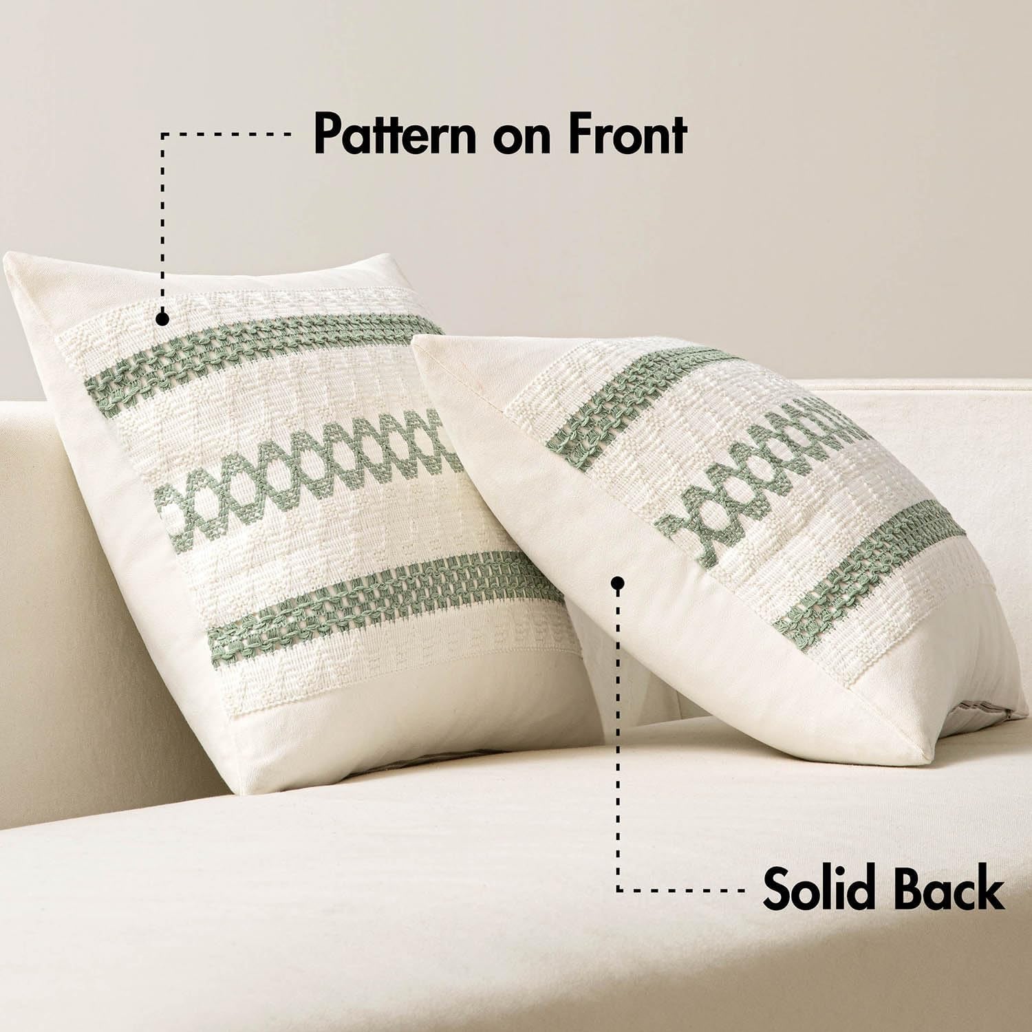 Set of 2 Sage Green Boho Decorative Lumbar Pillow Covers 12X20 Inch Farmhouse 