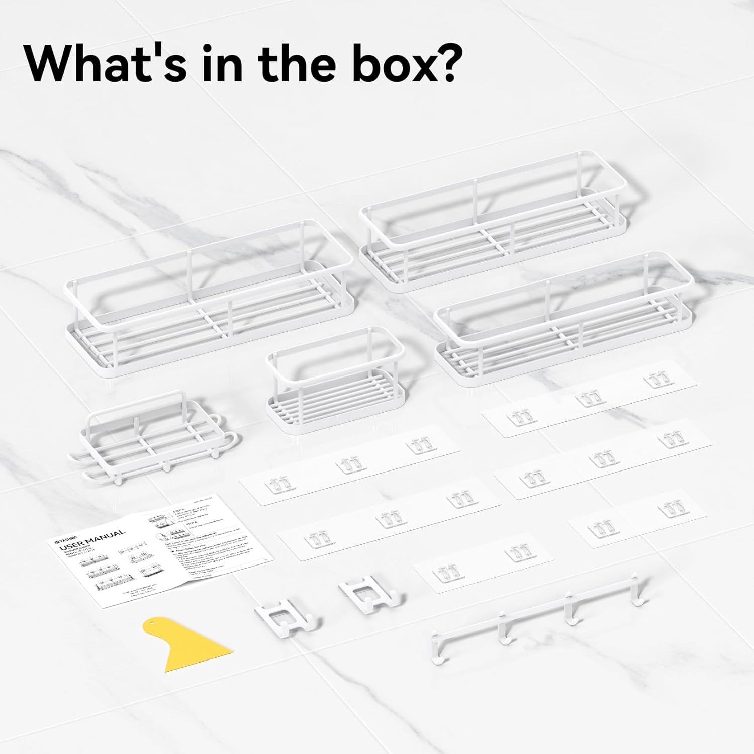 Shower Caddy, 6 Pack Large Capacity Shower Organizer with Soap Holder and 12 Hooks, Rustproof Shower Shelves, No Drilling, White