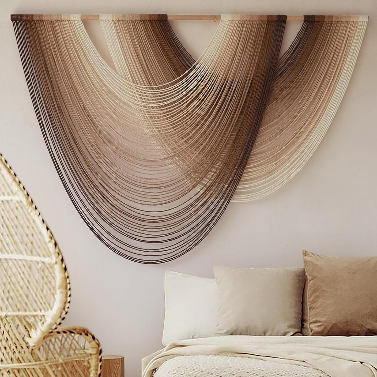 Macrame Wall Hanging Dip Dyed Large Boho Brown Fiber Wall Art 57"W*39"L