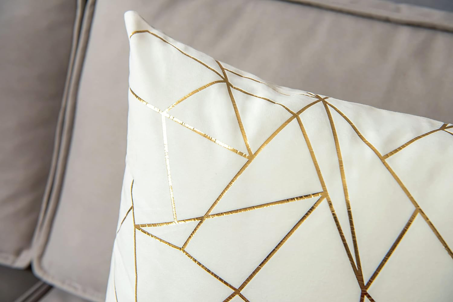 Pack of 2 Velvet Lumbar Throw Pillow Covers Velvet Decorative Soft Gold Foil Geometric Pattern Cute Cushion Case for Modern Homes Sofa Couch Bedroom Living Room Car (White and Gold, 12“X20”)