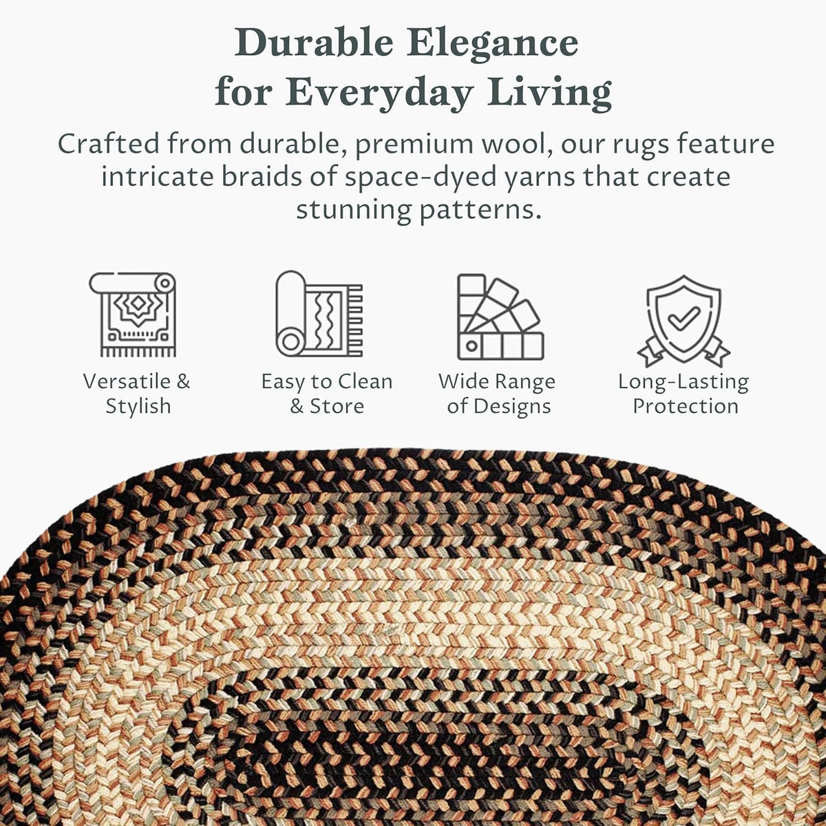Eastend EL83 Charcoal 2' X 3' Oval - Braided Area Rug, Home Decor, Floor Mat or Bedroom Rug - Easy Care, Ideal for High Traffic Areas in Hallway and Living Room - Made in USA