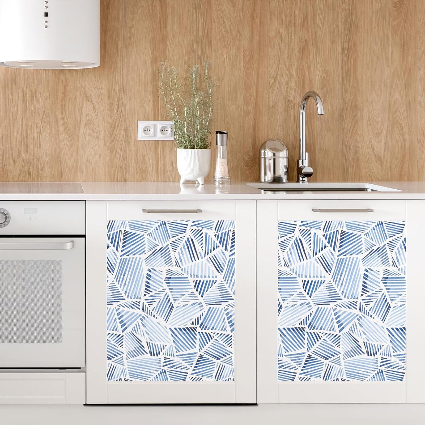 Blue Geometric Peel and Stick Wallpaper, Brushstroke Pattern, Self-Adhesive Waterproof Contact Paper, 17.3 Inch X 6.5 Feet