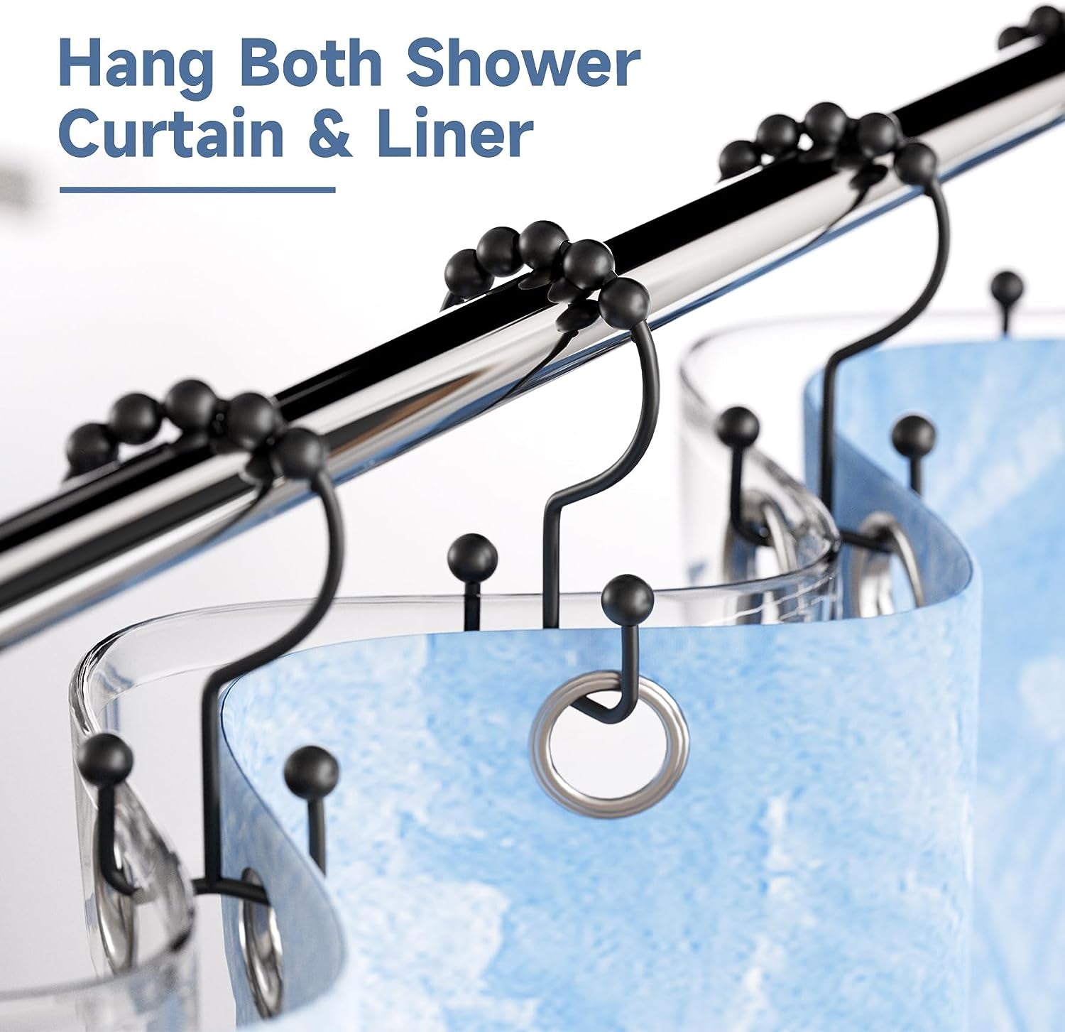 Matte Black Shower Curtain Hooks Rings, Rust-Resistant Metal, Set of 12 Hooks 