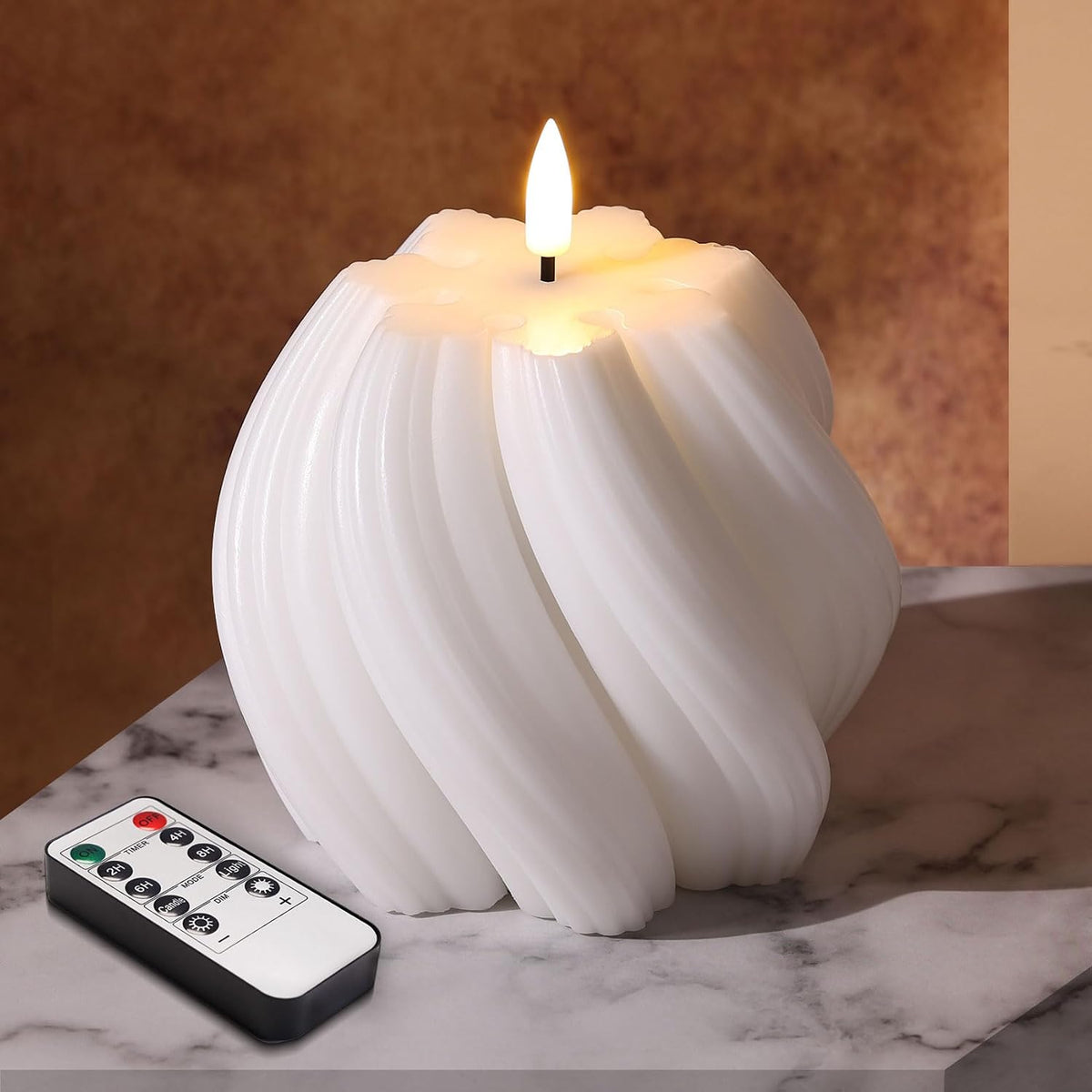 White Swirl Flameless Candle with Remote Timer