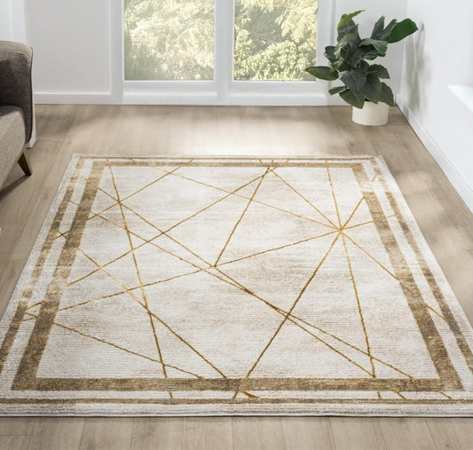 Decorative Indoor Area Rug - 4X5 Premium Carpet for Home & Office - Gold Beige