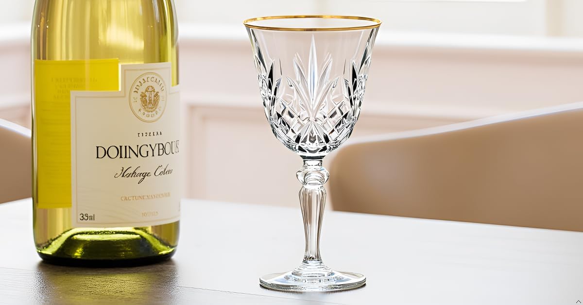 Siena Collection Crystal White Wine Glass with Gold Band Design, Set of 4,6 Fl Oz