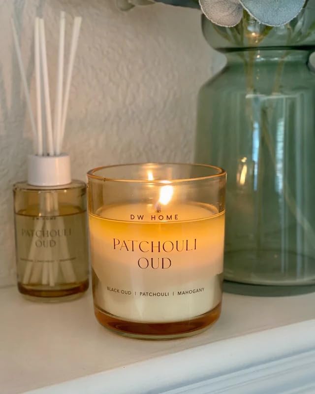 Patchouli Oud Scented Candles, 9 Oz Single Wick Medium Jar, up to 33 Hour Burn Time, Strong Long Lasting Deep Woodsy Fragrance, Gifts for Men & Women