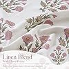 Floral Linen Curtains 84 Inches Long Pink Pattern Printed, Boho Farmhouse Window Sheer Curtain Light Filtering Privacy 2 Panel Sets, 55" W