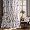 Floral Linen Curtains 84 Inches Long Pink Pattern Printed, Boho Farmhouse Window Sheer Curtain Light Filtering Privacy 2 Panel Sets, 55" W