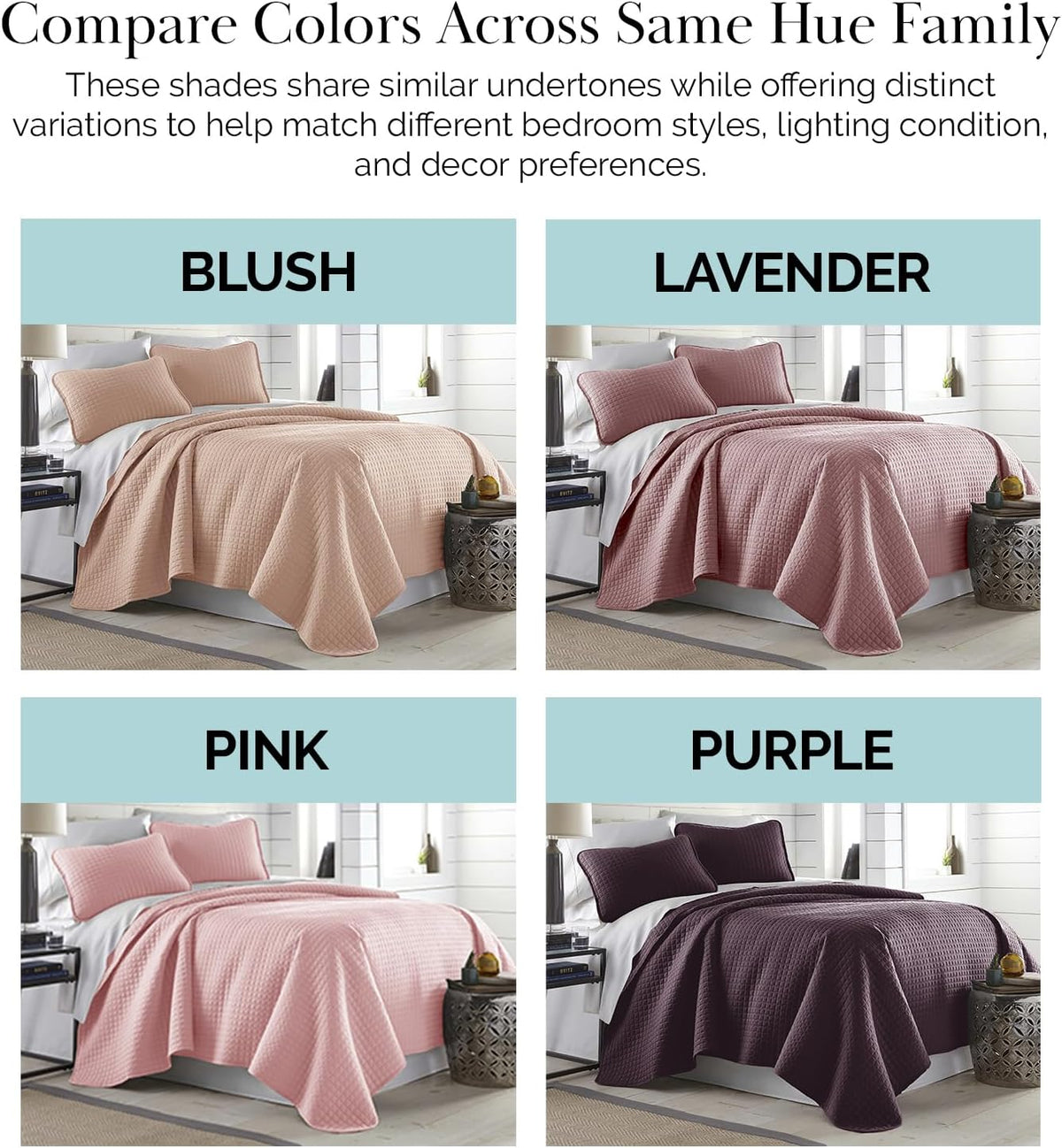 Quilts Queen Size Quilt Bedding Set with 2 Quilted Pillow Shams, Purple