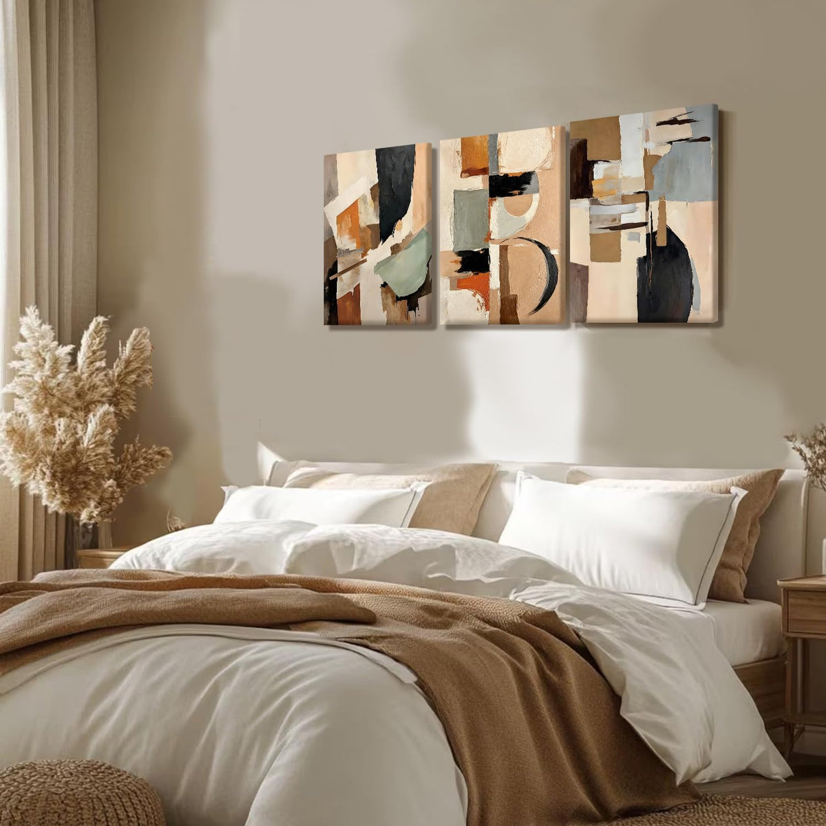 3Pcs Framed Abstract Textured Canvas Print Wall Art 12X16 Inches
