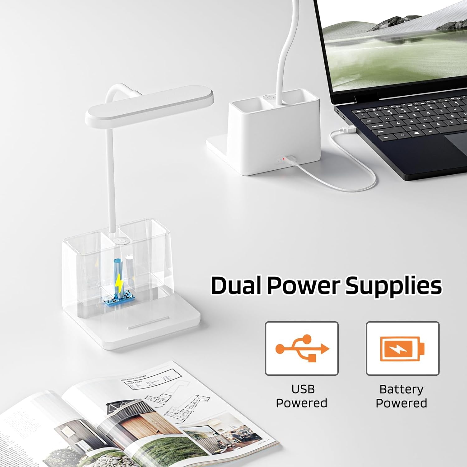 Rechargeable Small Desk Lamp for Study Table, White