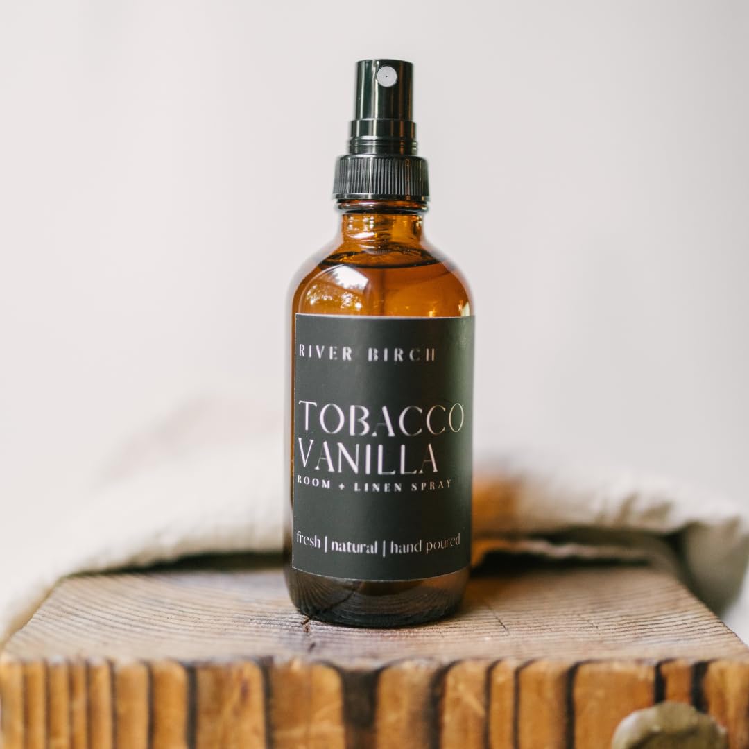 Luxury Linen and Room Spray - Tobacco Vanilla Home Signature Scent - Room Fragrance Spray - Fragrant Fresh Linen Air Freshener for Bedding - Handmade in Texas - 4 Oz Glass Amber Bottle