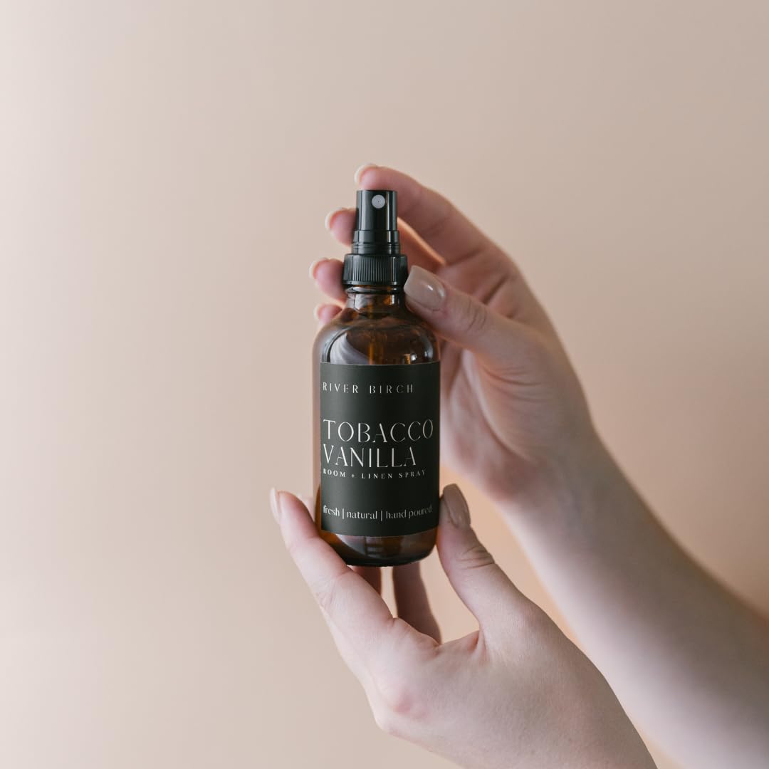 Luxury Linen and Room Spray - Tobacco Vanilla Home Signature Scent - Room Fragrance Spray - Fragrant Fresh Linen Air Freshener for Bedding - Handmade in Texas - 4 Oz Glass Amber Bottle