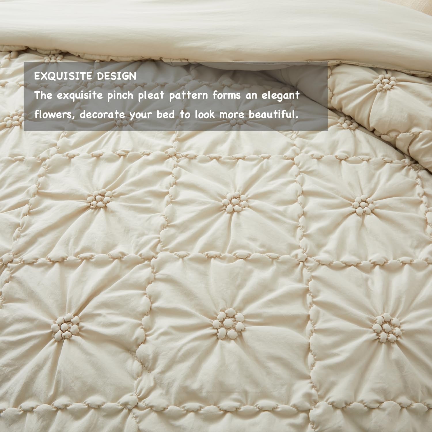 Comforter Set King Size, 3 Pieces Bed, Boho Down-with Ruffled Shams, Beige (102"*88")