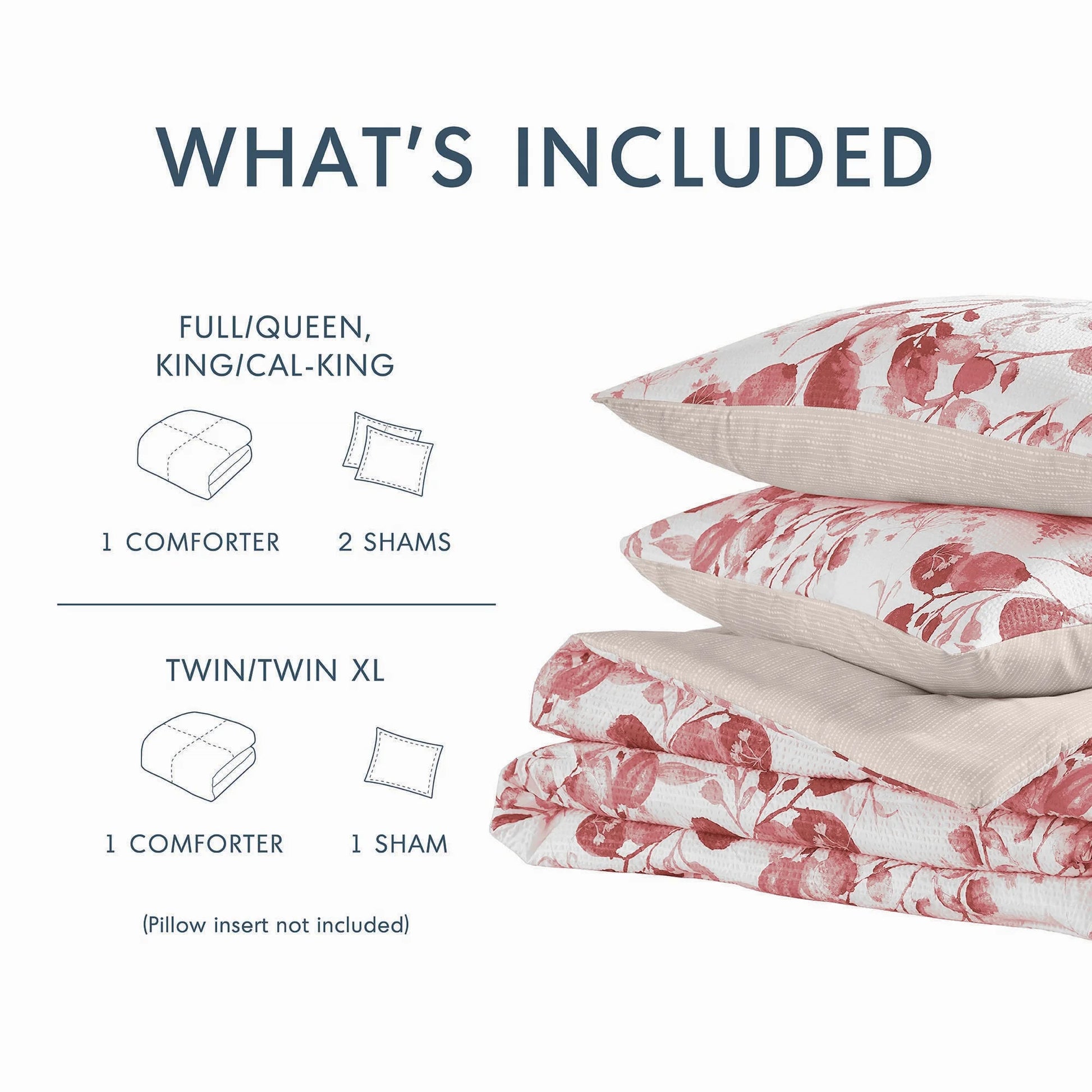King/Cal King Comforter Sets, Reversible Seersucker Floral Bedding Sets, 3 Piece Lightweight Pink Blush Botanical Flowers Comforter Bed Set 