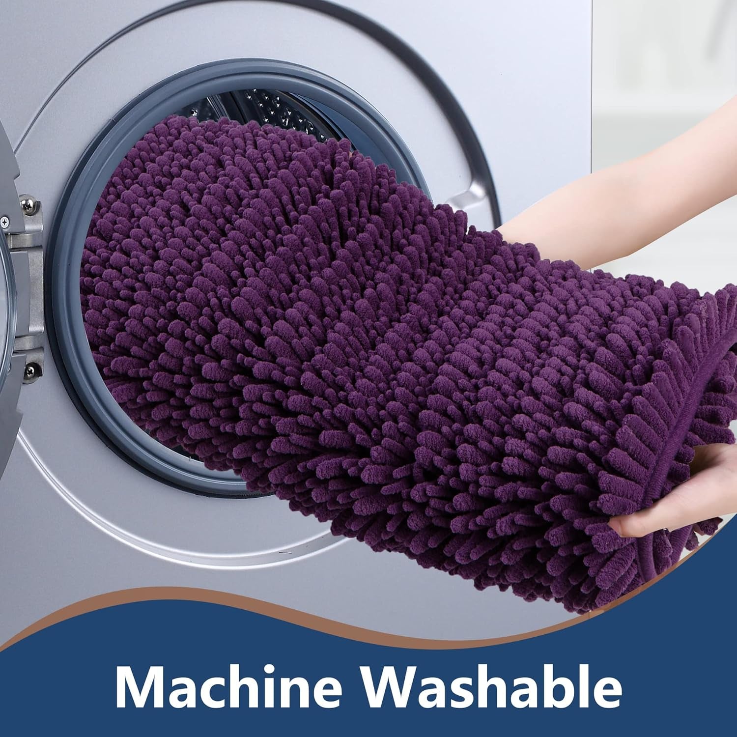 Luxury Chenille Plum Bathroom Rugs Sets 2 Piece, (32"X20"+17"X24")