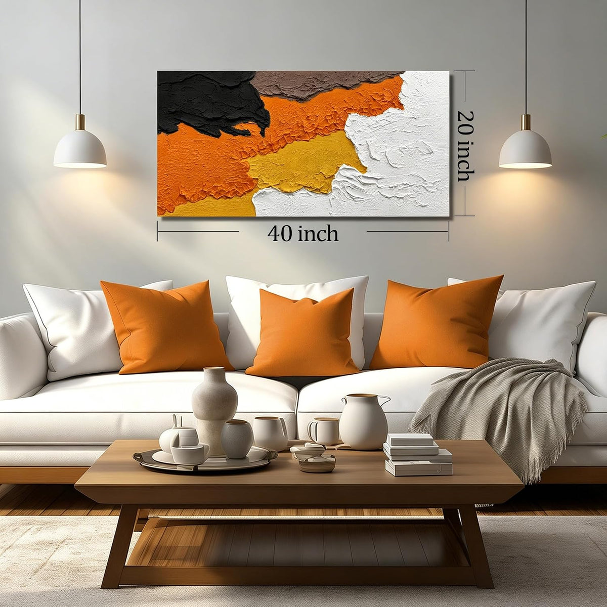 Hand Painted Textured Minimalist Colorful Wall Art 40X20 Inches