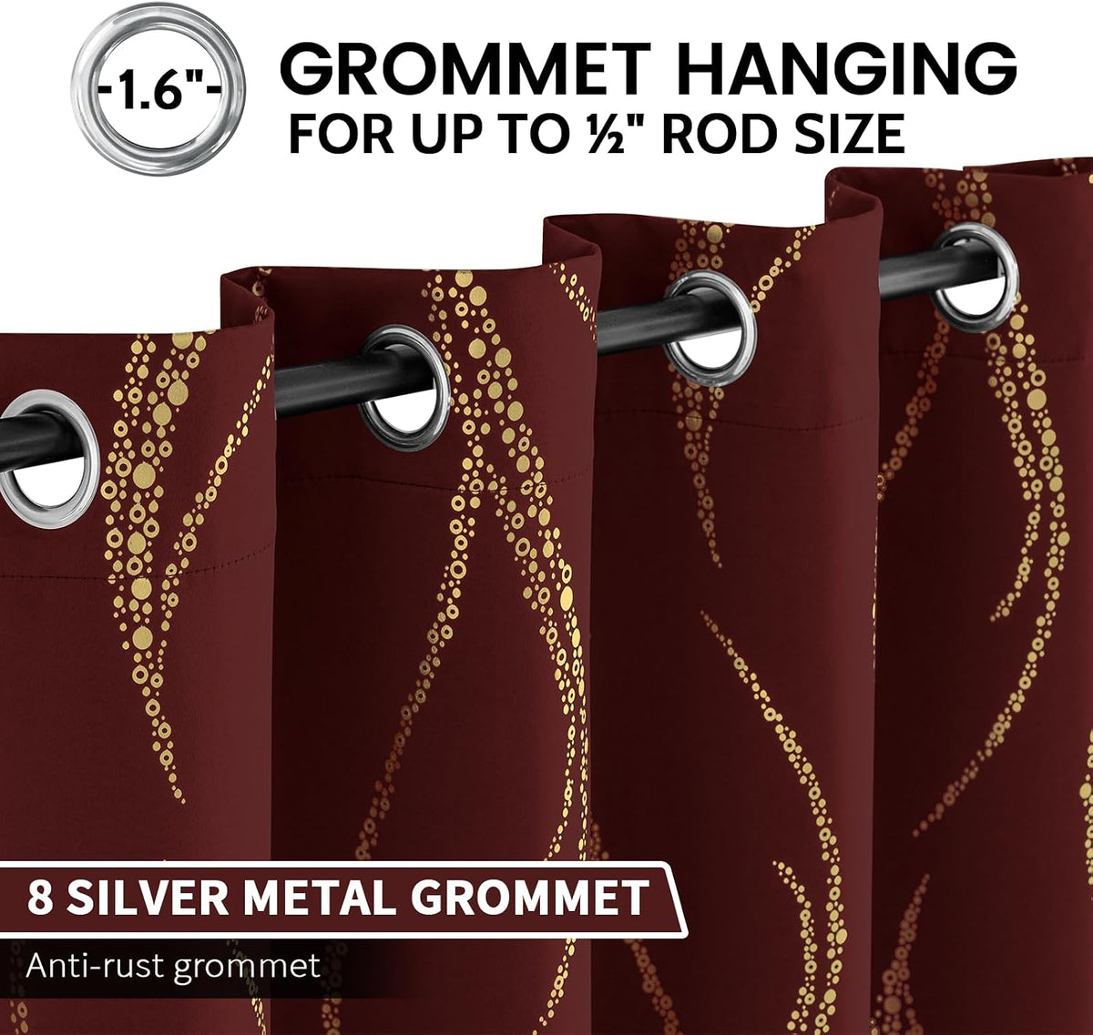 Burgundy Blackout Curtains for Livingroom Foil Print W52 X L84-Inch