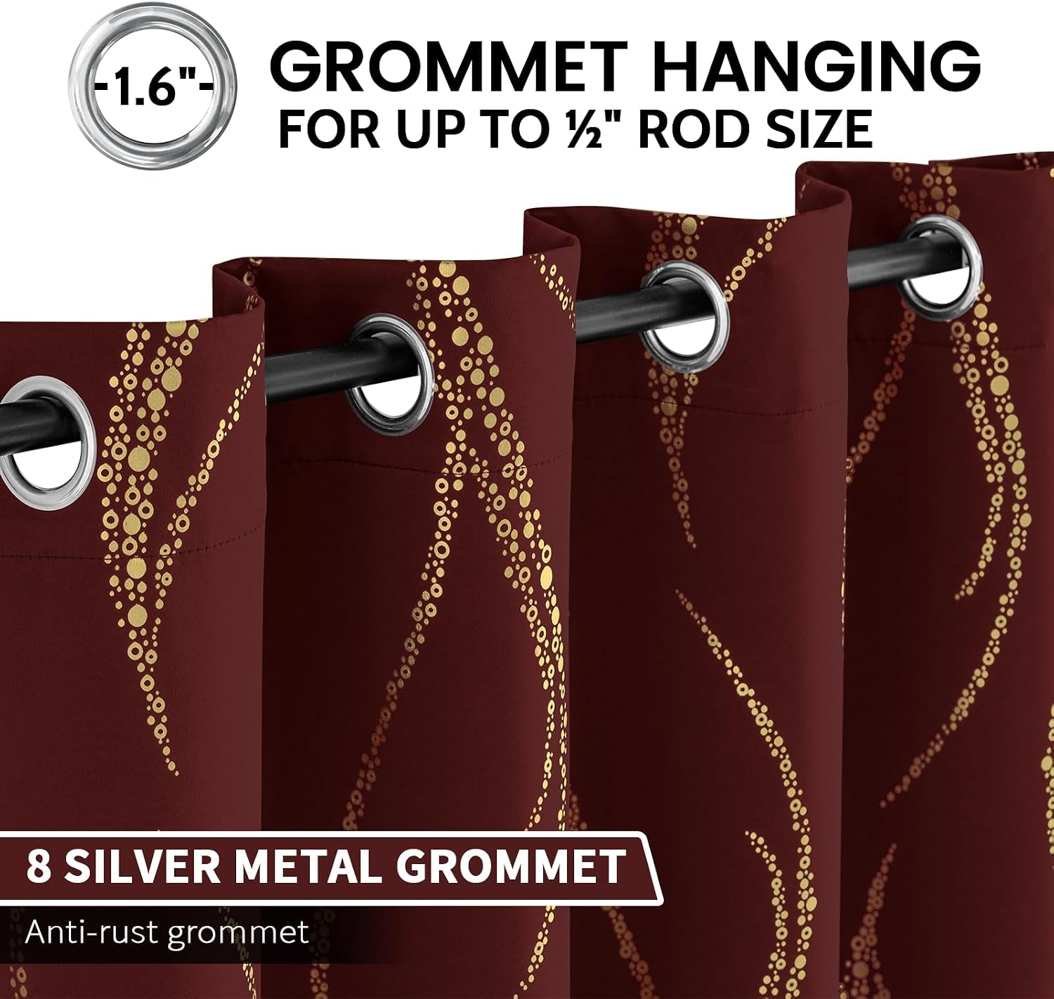 Burgundy Blackout Curtains for Livingroom Foil Print W52 X L84-Inch