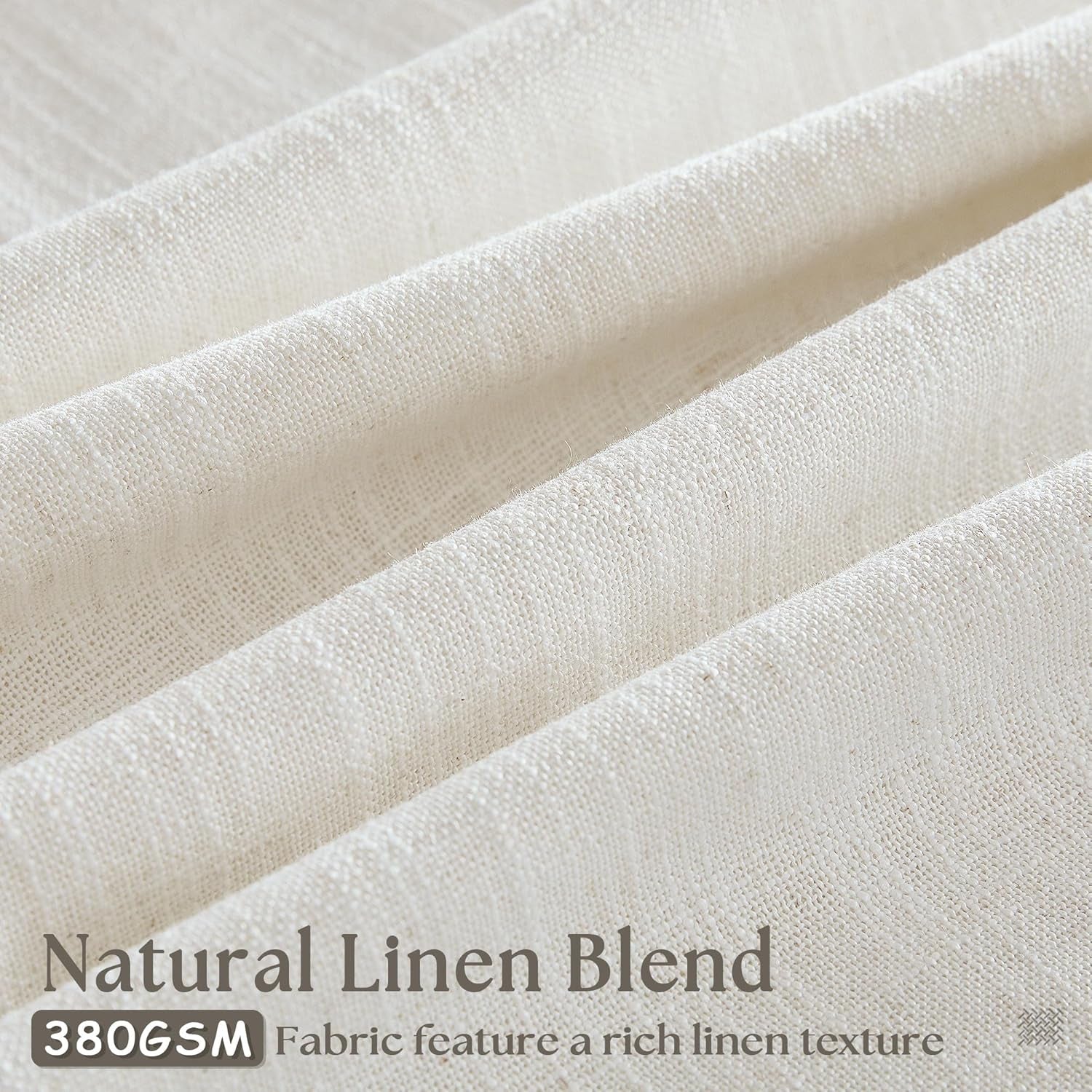 90 Inch Pinch Pleated Linen Curtains 2 Panel Set, Cream Natural Thick Linen Textured Drapes, Ivory Semi Sheer Curtain