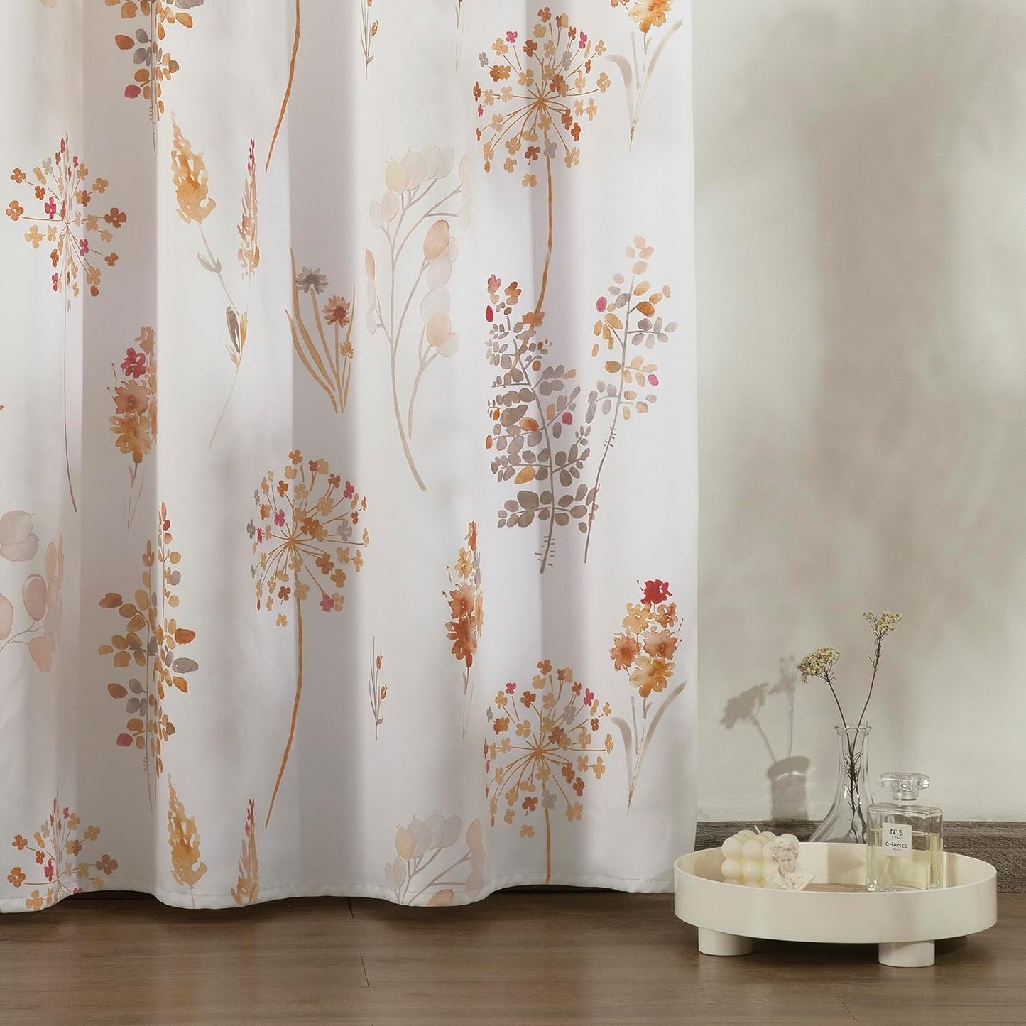 Floral Pattern Curtains ,52X84 Inches Long, Rust Colored Brown and White, 2 Panels