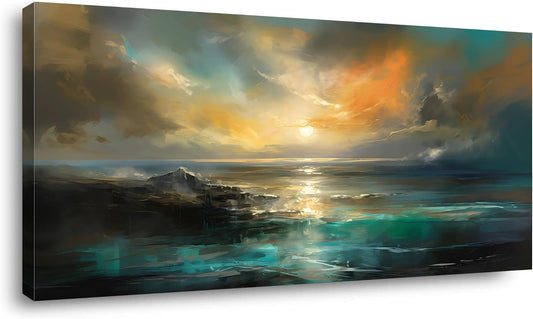 Ocean Sunset Landscape Canvas Wall Art, Frame 20X40 Inches