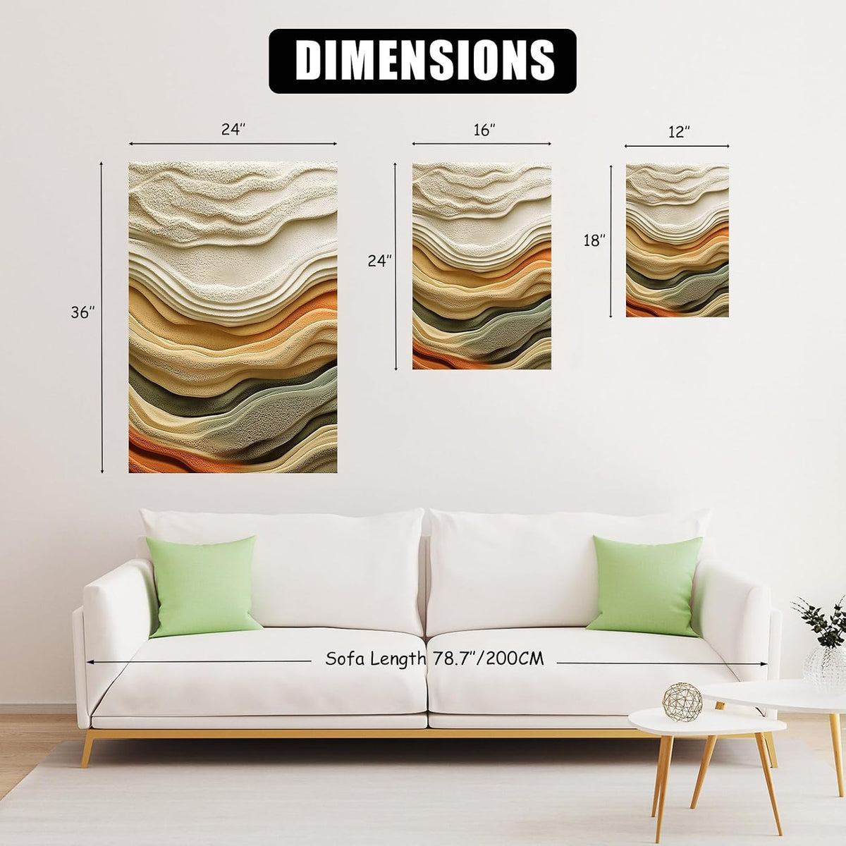 Abstract Neutral Earth-Tone Canvas Wall Art – 3 Panel Layered Landscape Print in Beige, Green & Terracotta – Modern Wall Decor for Living Room, Bedroom, or Office (12" X 18" X 3 Pcs)