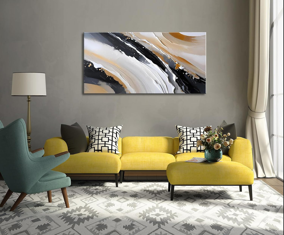 Canvas Wall Art for Living Room Abstract Wall Decor Brown and Black White Modern Canvas Wall Paintings Modern Artwork for Bedroom Bathroom Office Home Decor Can Be Hung Directly 20"X 40"
