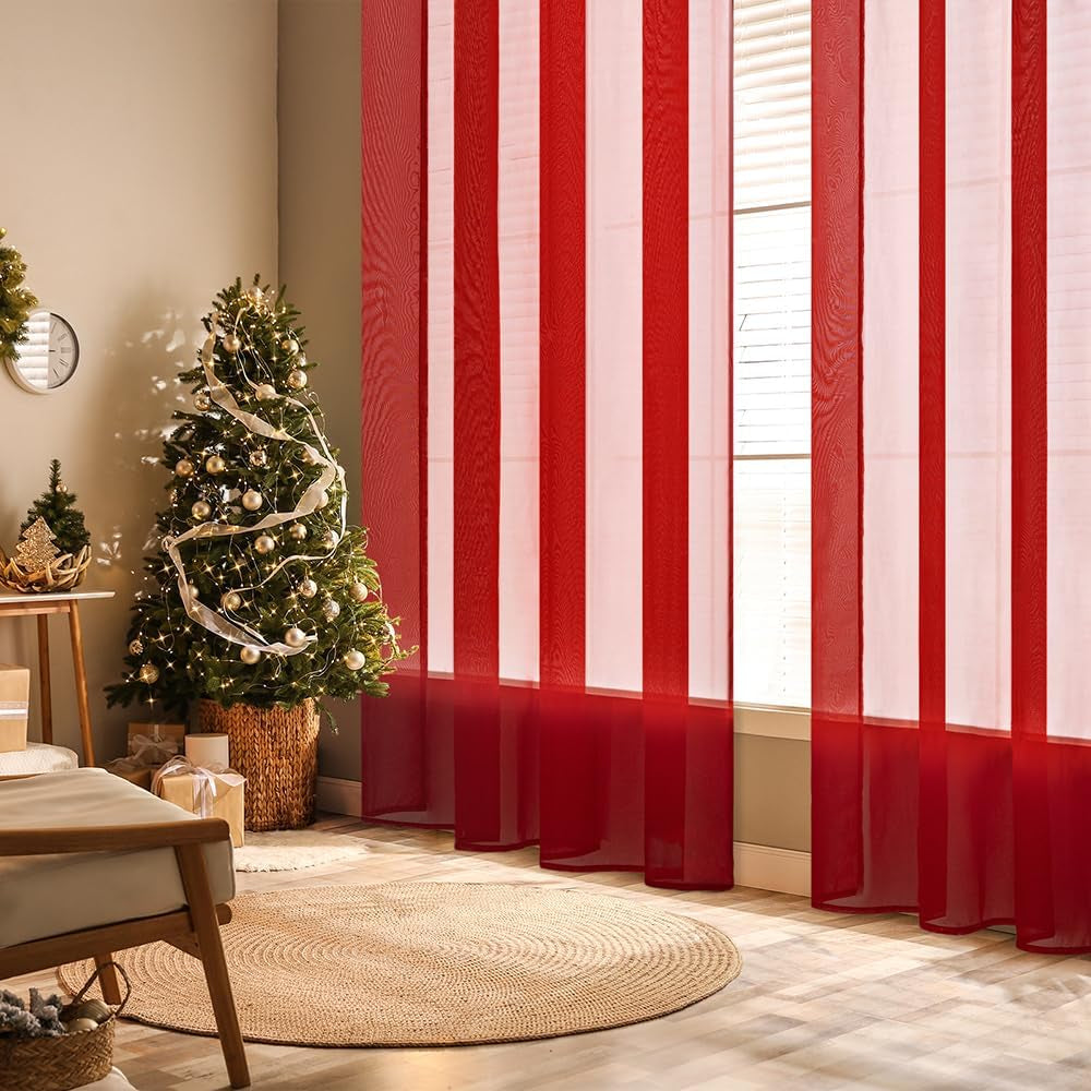 Sheer Curtains Set, Elegant, W54 X L84 Inch, Haute Red, 2 Panels