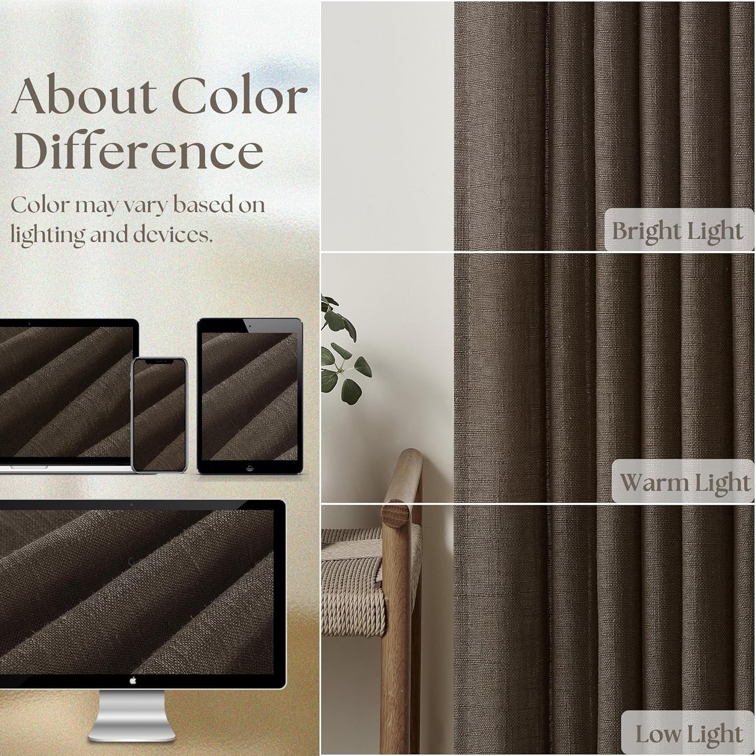 Dark Chocolate Pinch Pleated Linen Curtains 2 Panels Memory Training Shaped Semi Sheer Pleat Drapes with Hooks Rings Light Filtering Window Curtain 40X90