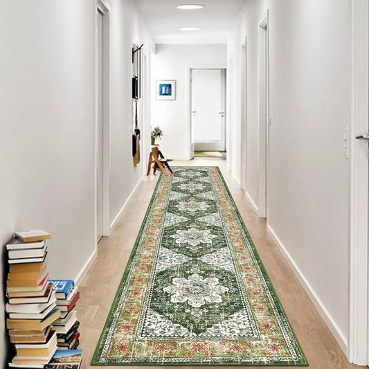 Vintage Runner Rug for Hallway 2X10Ft, Non-Slip Kitchen Floor Mat for Livingroom Corridor Indoor Doormat (Green )