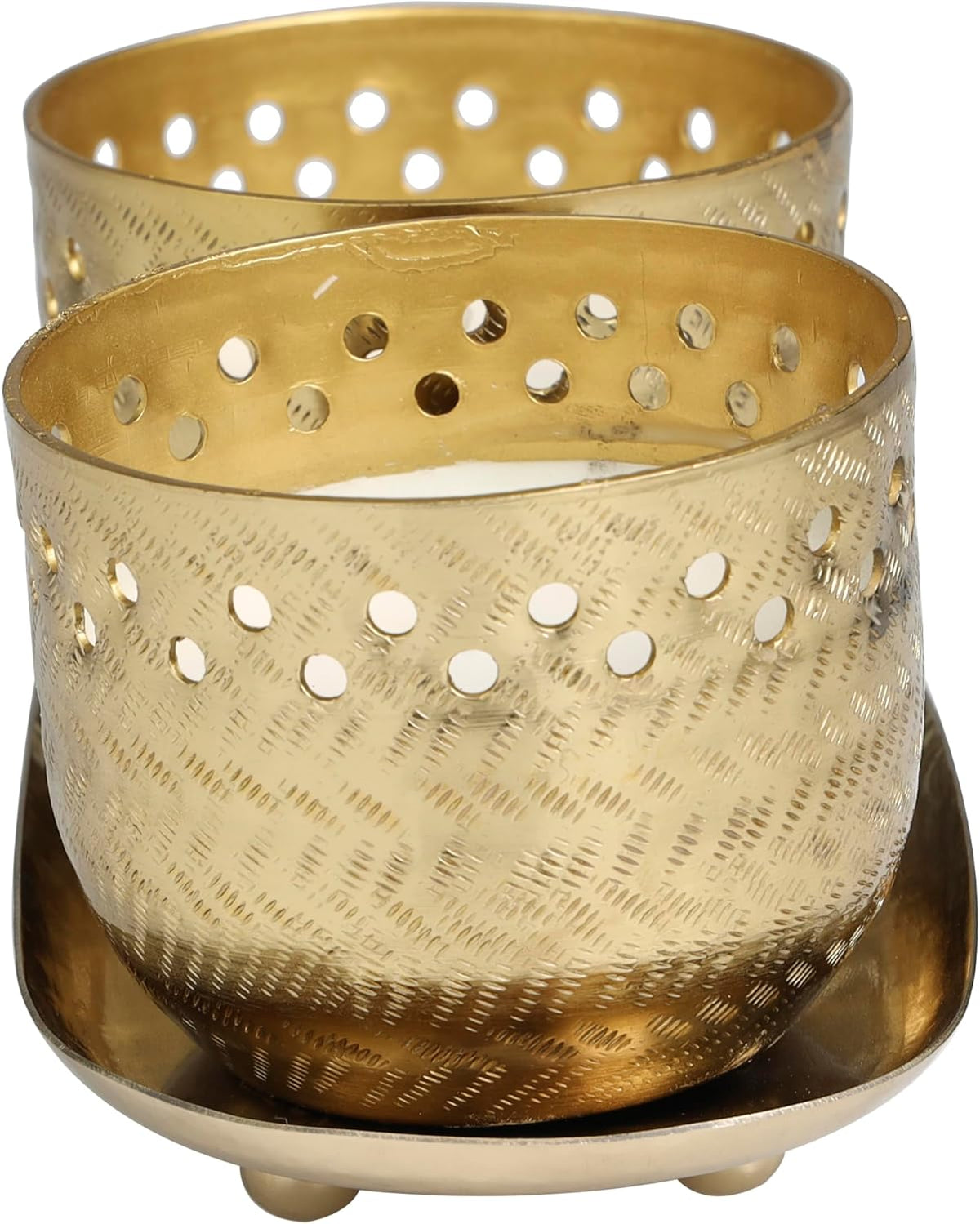 Deco 79 Metal Candle Egyptian Mint Scented Cutout Spotted 7 Oz 1 Wick with White Wax, Set of 2 8" W, 4" H, Gold