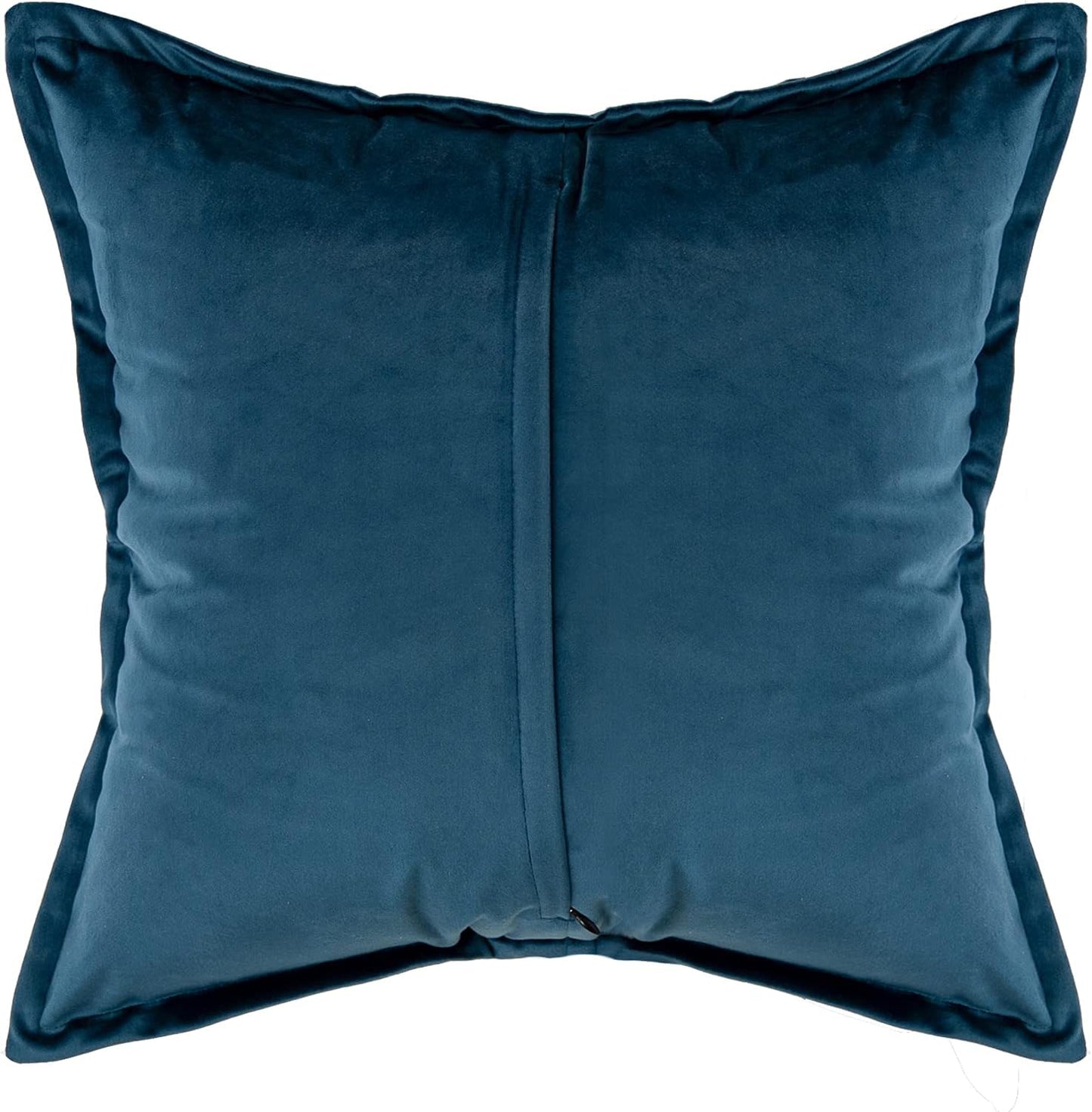 Blue Decorative Velvet Throw Pillow Cover with Cloth Texture Patchwork Cushion Case Modern 18X18 Inch Pillowcase for Sofa Couch Bedroom Living Room Home Decor
