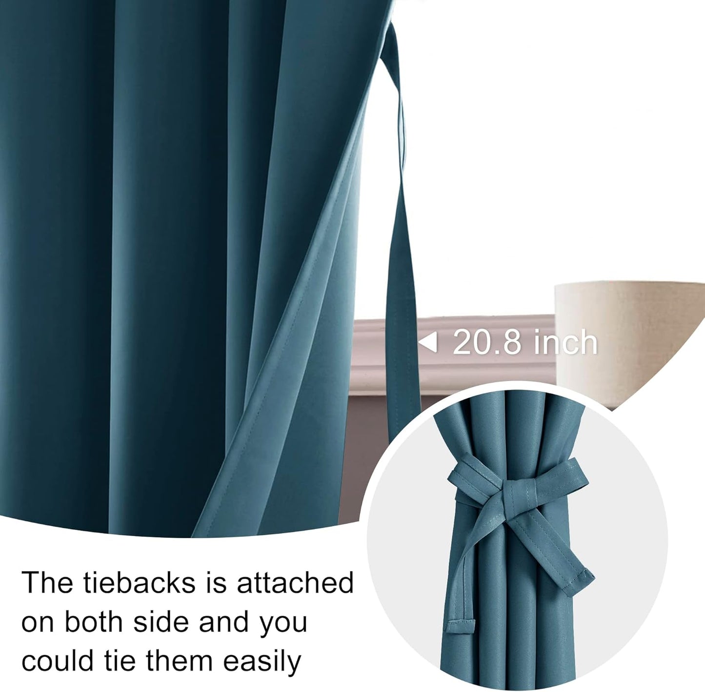 Short Blackout Curtains for Small Window - Cafe Room Darkening Privacy Thermal Insulated Window Curtains Tiers, W 42 X L 36, Set of 2 Panels with Tiebacks, Stone Blue