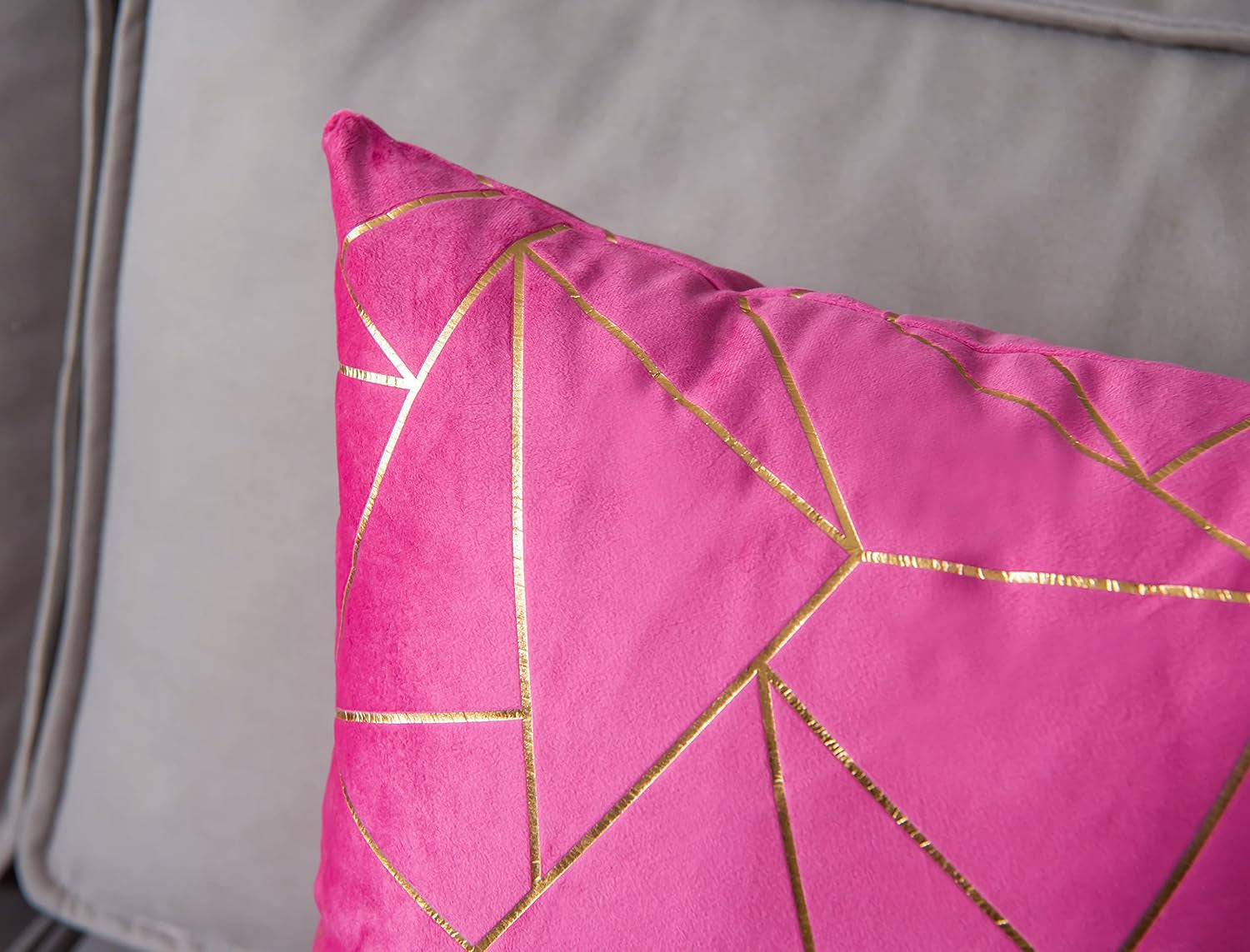 Pack of 2 Soft Velvet Lumbar Throw Pillow Covers Decorative Golden Foil Geometric Pattern Rectangle Cushion Case for Modern Homes Couch Sofa Bedroom Living Room Car Chair(Super Pink, 12“X20”)