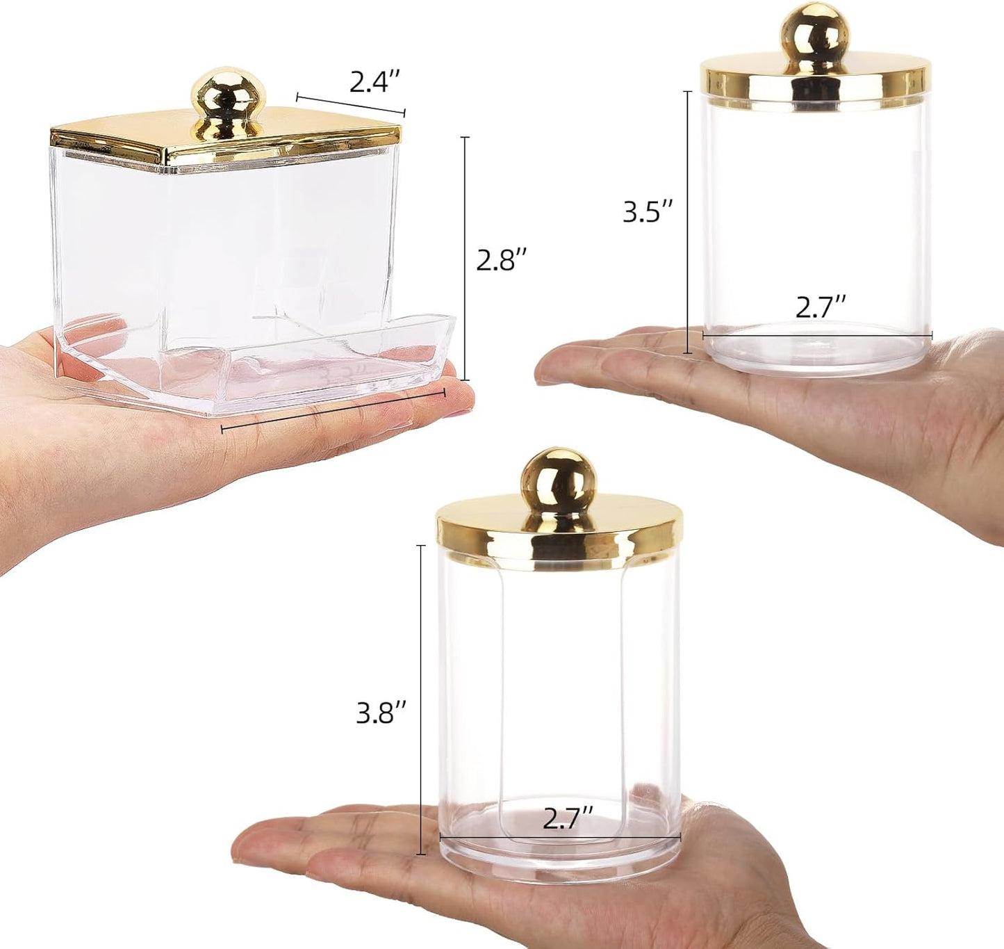 3 Pack Dispenser - Bathroom Organizers and Storage Containers, Plastic with Gold Lids, Gold