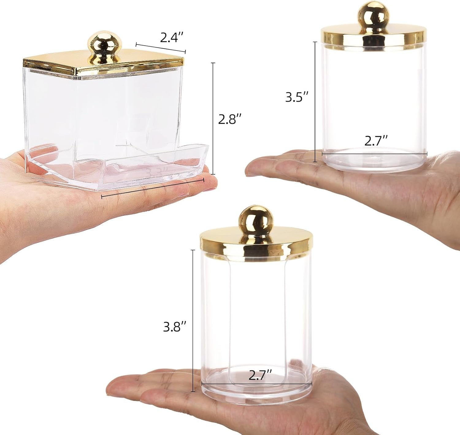 3 Pack Dispenser - Bathroom Organizers and Storage Containers, Plastic with Gold Lids, Gold
